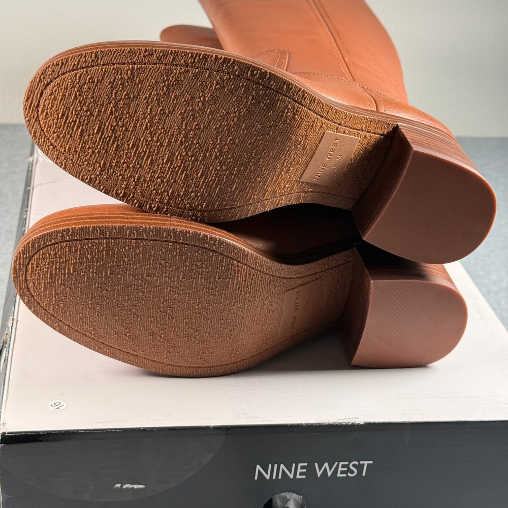 Nine West Tall Leather Boots Dark Natural Women's 9.5M Heeled Riding Style NIB - Picture 6 of 6